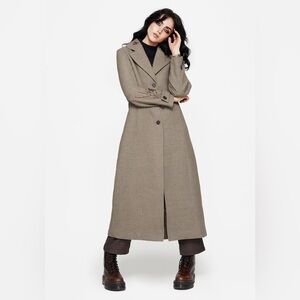 Valeria Floral Moth Embroidered Herringbone Longline Coat - size US 8/ UK 12